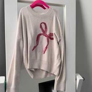 Abercrombie kids Cream Sweater with Pink Bow Graphic